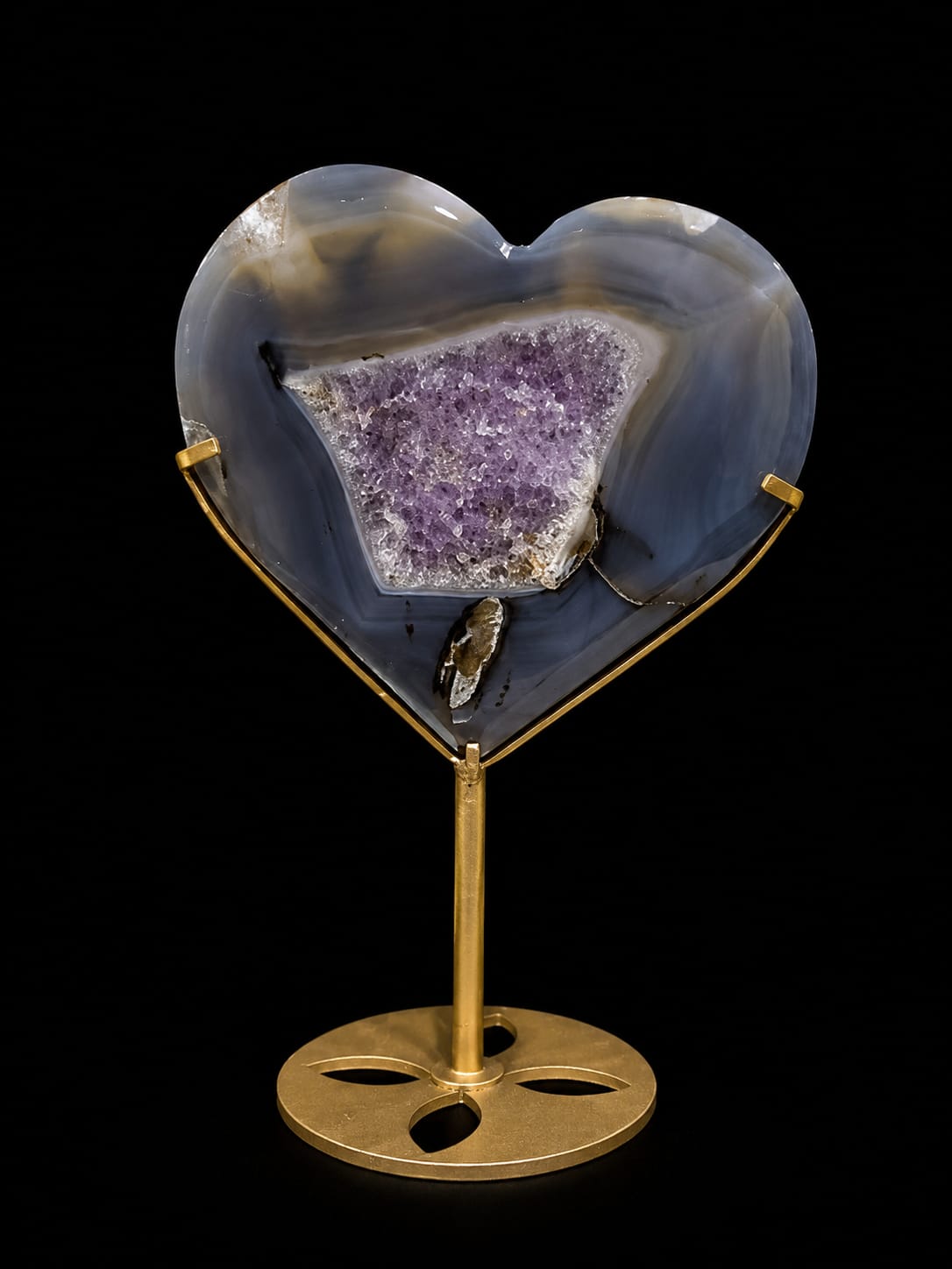 Polished Agate heart with Amethyst geode — P&L Art and Crystals Singapore